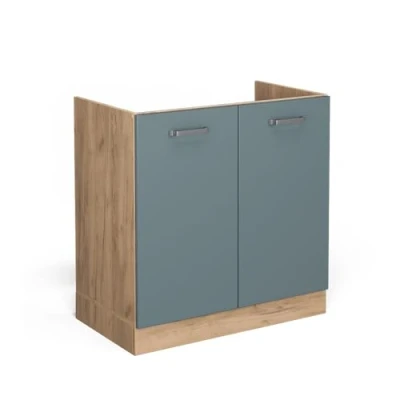Image de Vicco Meuble Bas sous évier R Line, Bleu Gris/Chêne de Force doré, 80 cm sans Plan Travail