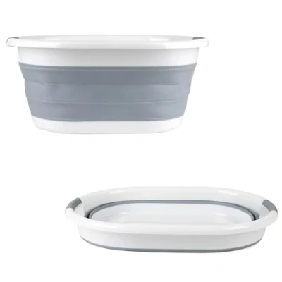 Image de Beldray LA034816EU Panier De Rangement à Linge 27 L Capacité, Corbeille Pliable, Forme Ovale, Léger, Poignées en Plastique Durables, Design Peu Encombrant &amp; Portable, Gris