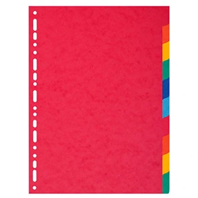 Image de Exacompta Réf. 2110E Intercalaires en carte coloris vifs recyclée 220g/m2 avec 10 onglets neutres Format à classer A4 maxi Dimensions 24,5 x 29,7 cm