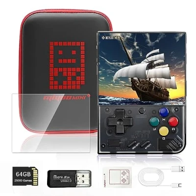 Image de Console Portable pour Miyoo Mini Plus, 64GB 20000+ Jeux Classiques De Portable, Écran IPS HD 3,5 Pouces Emulateur avec Sac, Retrogaming Support Wi Fi