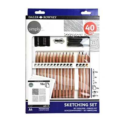 Image de Daler Rowney Simply Set Esquisse de crayons à croquis 40 pièces