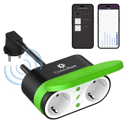 Image de Prise Exteriéure Étanche, Connectée, GreenSun WiFi avec Fonction de Minuterie, Mesure du Courant, Vocale compatible Alexa &amp; Google Home, Smart Life APP Contrôle