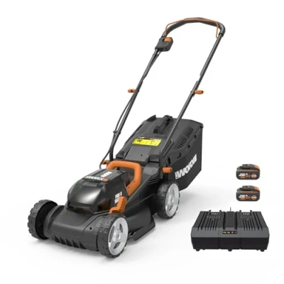 Image de WORX Tondeuse à Gazon sans Fil 40V 4Ah Surface Maximum de 460 m² Ø34cm Coupe jusqu&#039;aux Bordures 6 Hauteurs Compacte et Légère Livrée avec 2 Batteries Chargeur WG779E.1