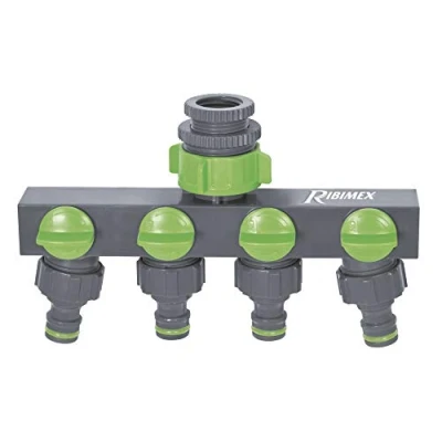Image de Ribiland 03979 Rampe de Nez Robinet 4 Sorties pour 3/4&quot; Gris/Vert