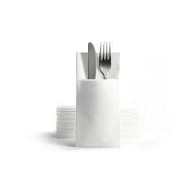 Image de Alvotex Chic Airlaid Lot de 50 Serviettes à Couverts, jetables, Aspect Tissu, 39 x 40 cm, Blanches