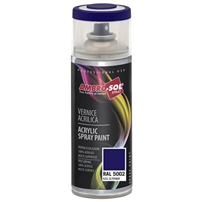 Image de Ambro Sol V4005002 Vernis Peinture Acrylique Multi Usage, Brillante pour Intérieur et Extérieur, Adapté a Tous Type de Matériau, Aérosol En Fer Blanc Recyclable 400 ml, Bleu Oltremer