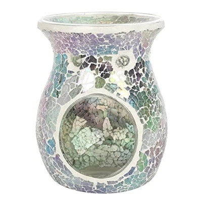 Image de Grand brûleur à Huile en Verre craquelé Bleu Clair irisé 14,5 cm x 11 (1 pièce) Design Luxueux, matériau de qualité supérieure, Accessoire d&#039;aromathérapie Idéal pour la Maison et Le Bureau