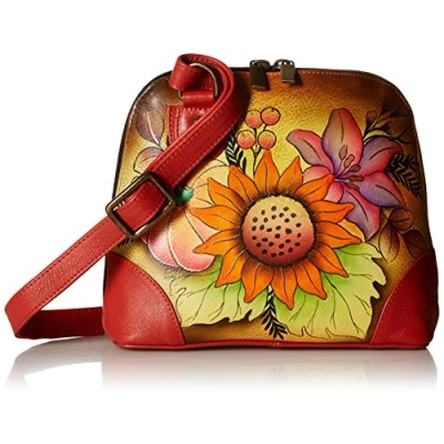 Image de Anna by Anuschka Organiseur Multi Compartiments en Cuir Peint à la Main pour Femme, Œuvre d&#039;art Originale, Bouquet d&#039;automne, Taille Unique