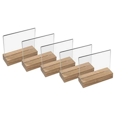 Image de HMF 46941 Présentoir de Table Acrylique avec Base en Bois 5 Pièces DIN A6 Format Paysage Transparent