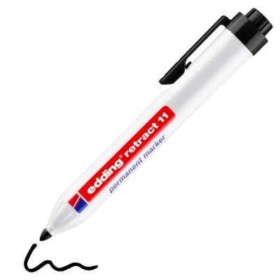 Image de edding retract 11 marqueur permanent noir 1 stylo pointe ronde 1,5 3 mm résistant à l&#039;eau, séchage rapide pour une utilisation facile d&#039;une seule main carton, plastique, bois, métal