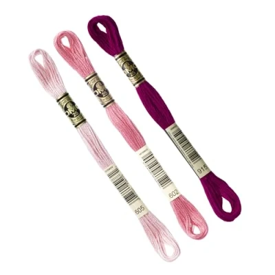 Image de DMC Lot de 3 échevettes assortiment ROSE col. 605 602 915, Fil à broder Mouliné 117MC, 100% coton S&#039;adapte toutes techniques et tous supports, idéal point croix