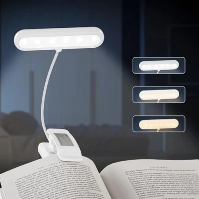 Image de LQWELL® 1x Lampe de Lecture Porte Livre Lit, Rechargeable USB, 3 Températures Couleur, 10 Niveaux Luminosité, Gradation en Continu, Flexible à 360, Blanc