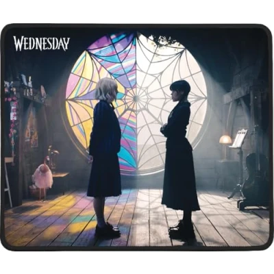 Image de Konix Mercredi Tapis de Souris Gaming 32 x 27 cm Surface Microfibre antidérapante Caoutchouc Motif Duel Enid Sinclair Noir