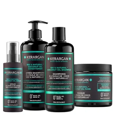 Image de Kerargan KIT 4 PIÈCES À L’HUILE DE COCO ET D’ARGAN POUR Nourri Soin des cheveux, Taille: 1600 ml,