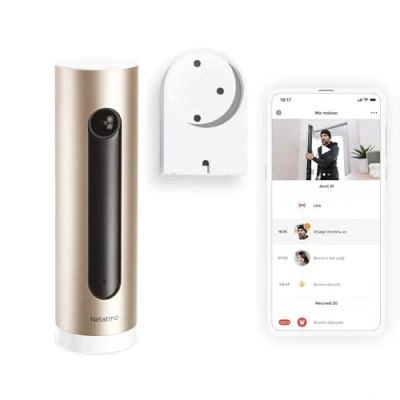 Image de Netatmo Caméra de Surveillance Intérieure Intelligente avec Support Mural, WiFi, Détection des Mouvements, Vision Nocturne, Aucun Abonnement, NSC AMZ, 1920p