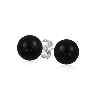 Image de Boucles D&#039;Oreilles Simples En Onyx Noir Avec Pierre Précieuse Ronde Pour Femmes Argent Sterling .925 De 10 MM