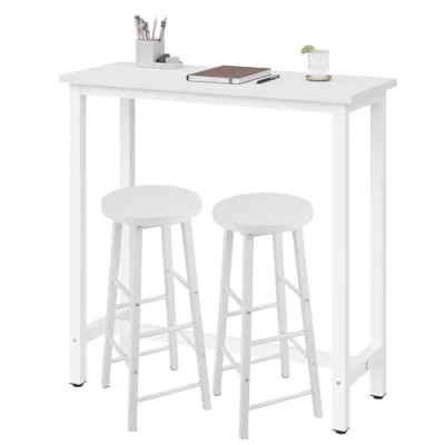 Image de WOLTU Ensemble Table de Bar avec Tabourets, à Manger 100 x 40 cm 2 Chaises 30 71 cm, pour Cuisine, Style Industriel, Blanc BT33ws+BH130ws