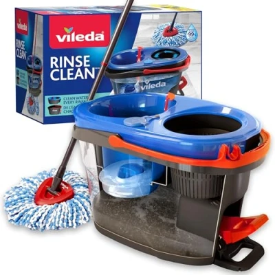 Image de Vileda Système de serpillère RinseClean, sépare l&#039;eau Propre et Sale, essorage sans Effort, en Microfibre Seau