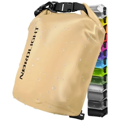 Image de Sac Étanche 5L Dry Bag (Beige) Pochette Nautique, a Dos Imperméable avec Fermeture Roll Top Et Bandoulière Natation, Plage, Canoë, Stand Up Paddle, Plongée