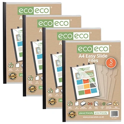 Image de eco eco051x4 Sac de 20 dossiers à glissière facile utiliser avec barre clip Noir Format A4
