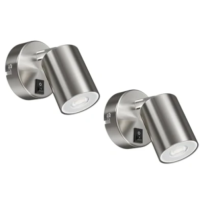Image de ledscom.de 2 pièces Spot mural WAIKA, à une flamme, avec interrupteur, GU10, chrome mat, ampoule LED GU10 incluse (blanc chaud, 5,473W, 468lm, 30)