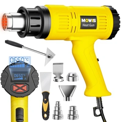 Image de MOWIS Décapeur Thermique 2000W Professionnel Pistolet à Air Chaud avec Affichage Numérique LCD, 60 ℃ 650℃ Température Réglables, Protection de Surcharge, Fonction Mémoire, 5 Buses, 2 grattoir