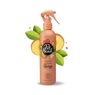 Image de PET HEAD Spray Désodorisant pour Chien 300 ml, Quick Fix, Parfum de Pêche, Convient aux chiens à la peau sensible, Désodorise et Élimine les odeurs, Hypoallergénique, Formule Douce Chiots