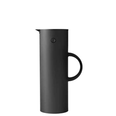 Image de Stelton Verseuse isotherme EM77,Double paroi pour boissons chaudes/froides,Verseuse à thé et café avec insert en verre, fermeture magnétique, couvercle vis, 1 litre, noir doux