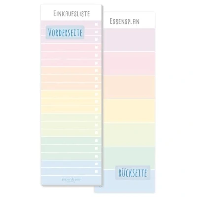 Image de paper&amp;you® bloc de liste courses [Rainbow] incl. aimant, 50 feuilles en format vertical notes planificateur repas au verso durable &amp; climatiquement neutre