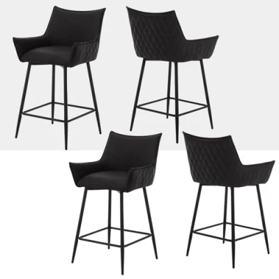 Image de WOLTU Lot de 4 Tabourets Bar, Tabouret Bistro Rembourré, Chaise Salle à Manger en Similicuir, Haute avec Pieds Métal, Repose Pieds, Dossier, Accoudoirs, Anthracite, BH391an