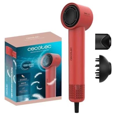 Image de Cecotec Sèche cheveux BLDC IoniCare RockStar Style Red. compact et léger avec moteur brushless de 1500W 110000 rpm.