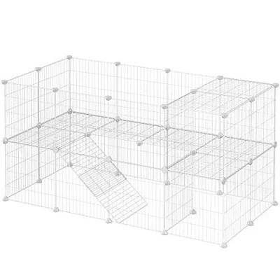 Image de SONGMICS Clôture pour Animaux domestiques, 2 Niveaux, Enclos modulable, Petits Animaux, Hamsters, Lapins, Cochon Dinde, Panneaux grillagés, Usage intérieur, 143 x 73 71 cm, Blanc LPI02W