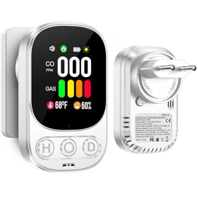 Image de Gedsffati 4in1 Plug in Détecteur de Gaz et Monoxyde Carbone avec Batterie, CO pour la Maison, Alarme Combustible Naturel GPL Méthane Propane Butane, Blanc, HD08G B