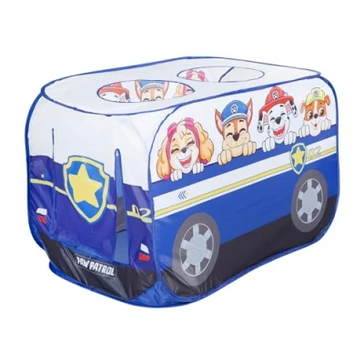Image de roba Paw Patrol Tente de Jeu Pop Up Enfant en Forme Voiture Police Fonction Pliante + Sac Transport Motif Chiens Chase Marshall Rubble Skye Bleu/Blanc