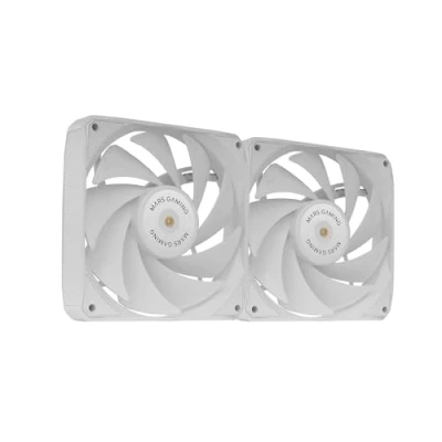 Image de MARSGAMING MF NCLX2, Kit 2X Ventilateurs Ultra Silencieux 120mm, Design Pales Hybrides, 2en1 avec Roulement FDB Cuivre Hyper Équilibré, Système Connexion PWM, Pads Anti Vibration, Blanc
