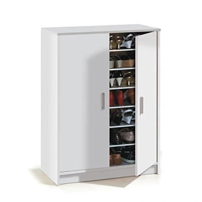 Image de Meuble à Chaussures Deux Portes, auxiliaire, modèle Basic Wide, Fini en Blanc, mesures : 75 cm (Largeur) x 101 (Hauteur) 36 (Profondeur)