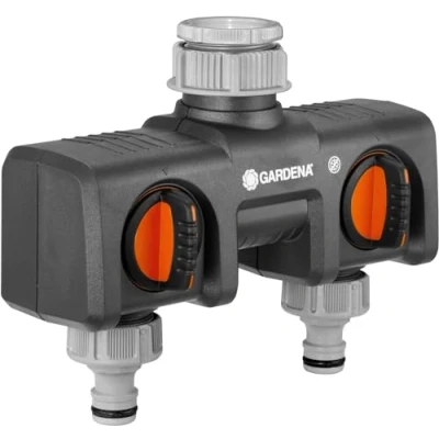Image de Distributeur 2 voies GARDENA : possibilité de raccorder appareils au robinet, convient pour les programmateurs et minuteries d&#039;arrosage GARDENA, débit d&#039;eau réglable verrouillable (8193 20)