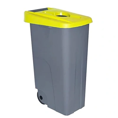 Image de Denox Poubelle à roulettes 85 L 42 x 57 76 cm Jaune