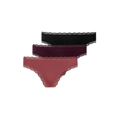 Image de Snocks Lot de 3 Strings Dentelle pour Femme en Coton Bio Design Confortable sous Vêtements Sexy sans Étiquette Taille XL Couleur Mixte (Mauve/Rouge/Noir)