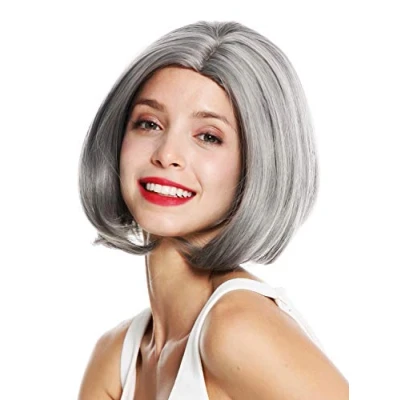 Image de WIG ME UP 1962 10A/88A Perruque dame courte carré lisse recourbé pointes raie gris mèches chiné