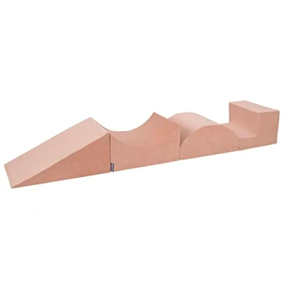 Image de KiddyMoon Velvet Aire De Jeux en Mousse pour Enfants, Élément Pente/Rampe/Semi Rouleau, Rose des Sables