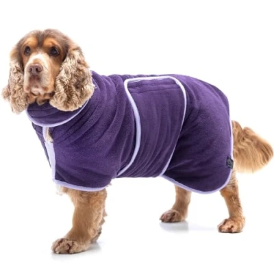 Image de Lucky Paws® Peignoir Chien pour à Double Couche Super absorbante et Serviette Ultra Douce en Un Seul Accessoire Luxueux (XS, Aubergine)