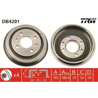 Image de TRW DB4201 Tambours De Frein FIAT: Seicento / 600 3/5 portes, Cinquecento