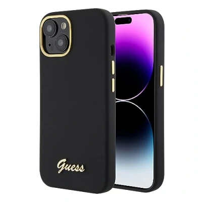 Image de Étui Guess pour iPhone 15 6.1 noir étui rigide Silicone Script Metal Logo &amp; Frame Neuf