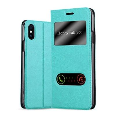 Image de Coque pour Apple iPhone X / XS en TURQUOISE MENTHE Housse de protection Étui avec fermeture magnétique, fonction support et 2 fenêtres visualisation Neuf