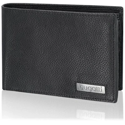 Image de bugatti Cali Portefeuille Homme Cuir 12,5 cm avec Fermeture Éclair et Compartiment Rabattable Noir