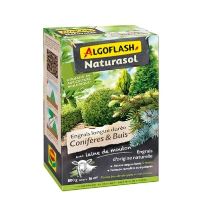 Image de ALGOFLASH NATURASOL Engrais ConifÃšres et buis, Jusqu&#039;à 16m², 800 g, ACOBIO800, Vert