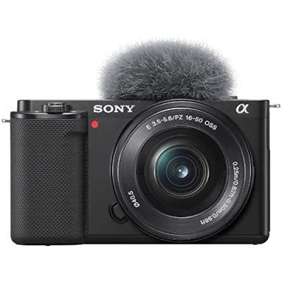 Image de Sony Alpha ZV E10 Appareil photo vidéo hybride APS C Vlog avec optique zoom motorisée 16 50mm f/3.5 5.6 (écran orientable pour le vlogging, 4K, autofocus en temps réel sur les yeux) Gris