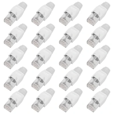 Image de ShipeeKin 20 pcs blindé modulaires Prises réseau RJ45 Ethernet Cat5e Cat5 Cat 5e Cat6 Cat6e 8P8 C UTP STP 50U Plaqué Or câble LAN Plug (Blanc)