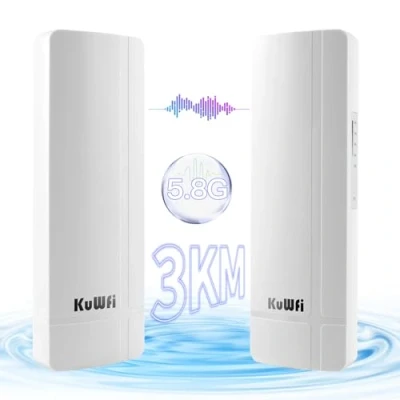 Image de KuWFi 5.8G 3KM Pont WiFi Ethernet, Points d&#039;accès avec Port Ethernet Gigabit, Borne Point Antenne Exterieur Dual Band Plug and Play 802.11ac Adaptateur PoE 24 V